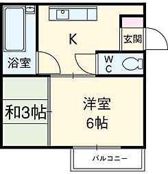 あやら白鳥 1階2Kの間取り