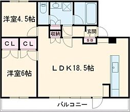 アークビル高田馬場 2階2LDKの間取り