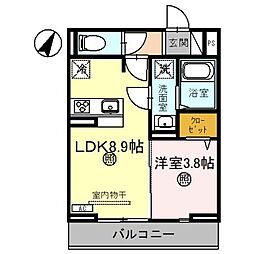 クエル 2階1LDKの間取り