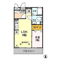 エクセルコート 2階1LDKの間取り