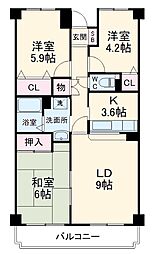 横浜市営地下鉄ブルーライン 仲町台駅 徒歩18分の賃貸マンション 2階3LDKの間取り
