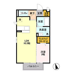 東武佐野線 吉水駅 徒歩9分の賃貸アパート 2階1LDKの間取り
