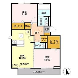 ラ　ティーダ 1階2LDKの間取り
