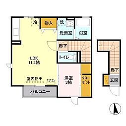 ヴィラアペーゴ 2階1LDKの間取り