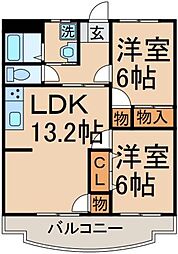 ペルージュ諏訪 1階2LDKの間取り