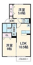 つくばエクスプレス 三郷中央駅 徒歩15分の賃貸アパート 1階2LDKの間取り