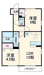 つくばエクスプレス 八潮駅 徒歩18分の賃貸アパート 1階2LDKの間取り
