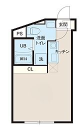 レピュア北千住レジデンスII 2階ワンルームの間取り
