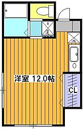 ハイグレードコーポ 2階ワンルームの間取り