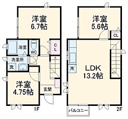 JR武蔵野線 船橋法典駅 徒歩14分の賃貸一戸建て 1階3LDKの間取り