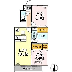 ベルシエール 1階2LDKの間取り