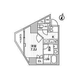京成本線 千住大橋駅 徒歩1分の賃貸マンション 8階1Kの間取り