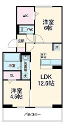グランテージ海神I 2階2LDKの間取り
