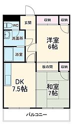 JR横浜線 橋本駅 バス3分 日本板硝子下車 徒歩3分の賃貸マンション 4階2DKの間取り