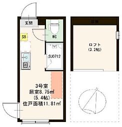 JR京浜東北・根岸線 東十条駅 徒歩5分の賃貸アパート 2階ワンルームの間取り
