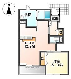 クレア花水木E 1LDKの間取図画像