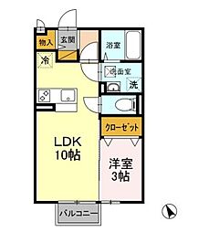 クロスクローバーII 2階1LDKの間取り