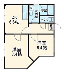 豊橋鉄道東田本線 運動公園前駅 徒歩27分の賃貸アパート 3階2DKの間取り