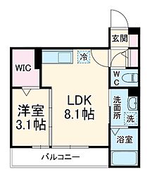 クローネ湘南 2階1LDKの間取り