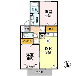 Ｃｏｓｍｏｓ　II 1階2DKの間取り
