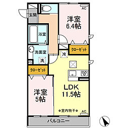東武小泉線 東小泉駅 徒歩5分の賃貸アパート 1階2LDKの間取り