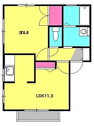 オレンヂコート 1階1LDKの間取り