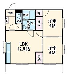 パレ・ルミエール 2LDKの間取図画像