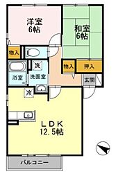 東急田園都市線 長津田駅 徒歩13分の賃貸アパート 2階2LDKの間取り