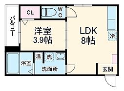 e-house中村公園 1階1LDKの間取り