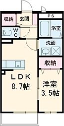 JR常磐線 取手駅 徒歩24分の賃貸アパート 2階1LDKの間取り