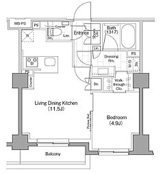 ザ・パークハビオ新宿 2階1LDKの間取り