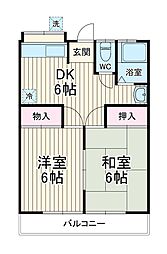 ハイツ竹沢 2階2DKの間取り