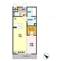 JR武蔵野線 吉川駅 徒歩7分の賃貸アパート 1階1LDKの間取り