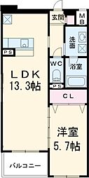 JR総武線 西船橋駅 徒歩5分の賃貸マンション 2階1LDKの間取り