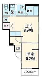 DCR大久保領家 1階1LDKの間取り
