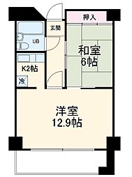 ジュネス小田原 2階1LDKの間取り