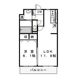 東武宇都宮線 西川田駅 徒歩28分の賃貸マンション 2階1LDKの間取り