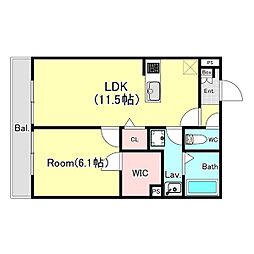 シエーナ松波I 3階1LDKの間取り