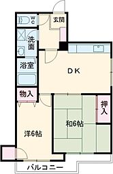 ミレニアムパレス 3階2DKの間取り