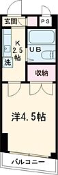 ユースハイム 3階1Kの間取り