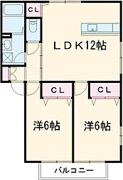 クイーンハイツＧ 2階2LDKの間取り