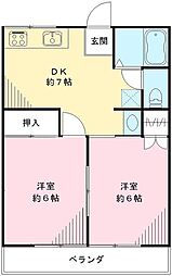 シティハイムメモワール　B 1階2DKの間取り