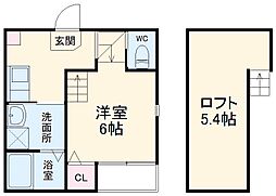 ハーモニーテラス志賀町VII 2階1Kの間取り