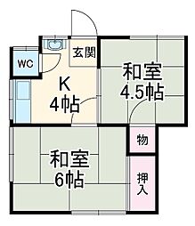 寿恵吉荘 102 1階2Kの間取り