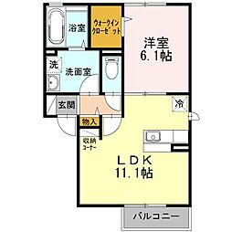 フローラ 2階1LDKの間取り