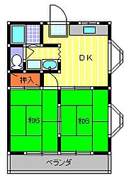 コスモプラザ 202 2階2DKの間取り