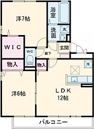 マルベリーコート　Ａ 1階2LDKの間取り