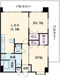 ツインリバーマーレ 3階2LDKの間取り