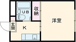 ラディーハイツ須賀 1階1Kの間取り