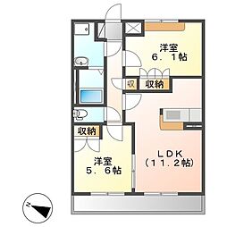 パサニアコート 2階2LDKの間取り